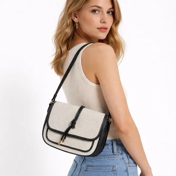 Nine West Birdi Canvas Shoulder Bag Crossbody Bag Black White - Image 2
