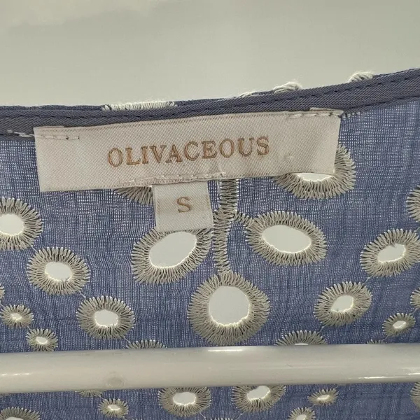 Olivaceous eyelet embroidered ruffle top cropped flirty romantic blue white S - Image 3
