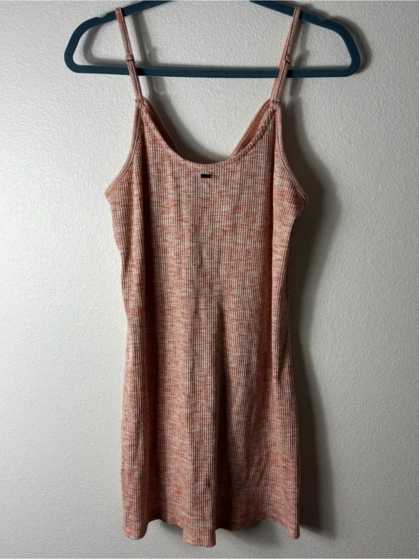 O’Neill Ribbed Mini Dress M Rust Orange Marled Cinched Front Tie - Image 6