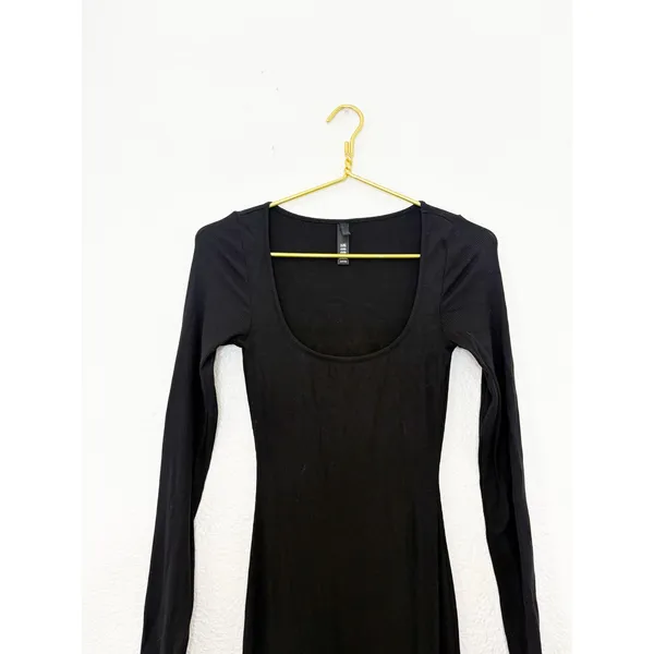 Skims Soft Lounge Maxi Dress Size Small Black Ribbed Long Sleeve Bodycon - Image 5