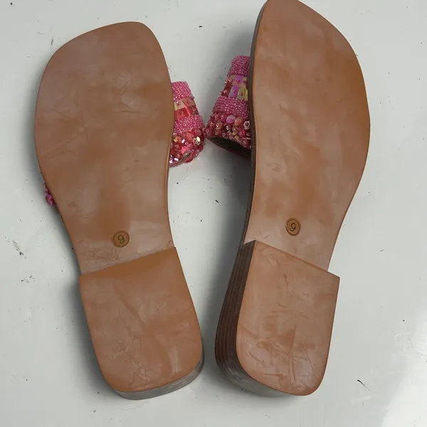 Yellow Box Naples Pink Beaded Sequin Embellished Square Toe Slide Sandals size 9 - Image 5