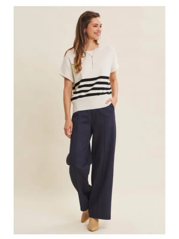 in february Midnight Navy Vegan Suede Pintuck Straight Leg Pants M NWT - Image 3