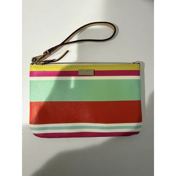 Kate Spade New York Women's‎ Striped Multicolor Wristlet Trim Leather Logo Purse - Image 3