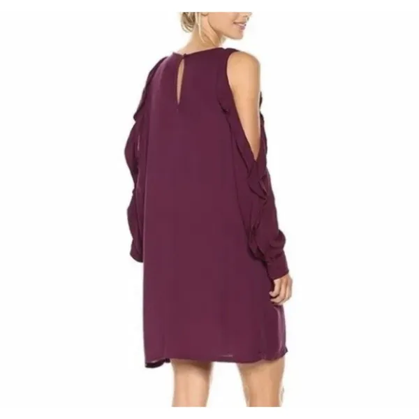 YYoung Fabulous and Broke Kaitlin Ruffle Cold Shoulder Cutouts Dress Plum Size L - Image 3