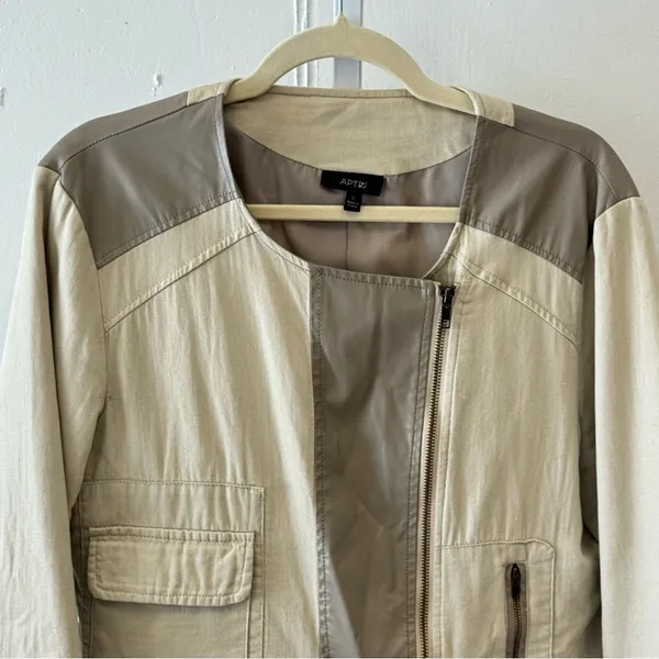 Apt. 9 Women’s Faux Leather Moto Style Zip Up‎ Jacket Windbreaker Cream Large - Image 5
