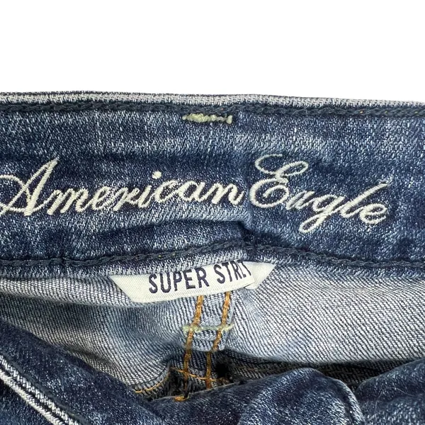 90s American Eagle Distressed Skinny Jeans Blue Sz‎ 4 Super Stretch Denim Grunge - Image 5