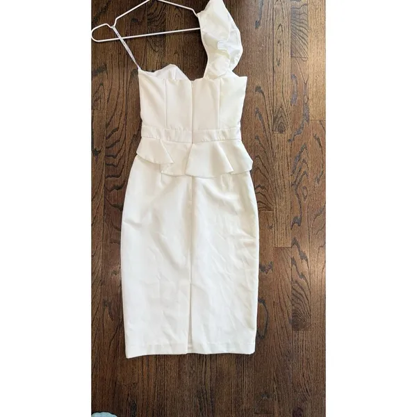 Bardot Revolve Camelia Cocktail Midi One Shoulder Dress in White Size US 4 1791 - Image 9