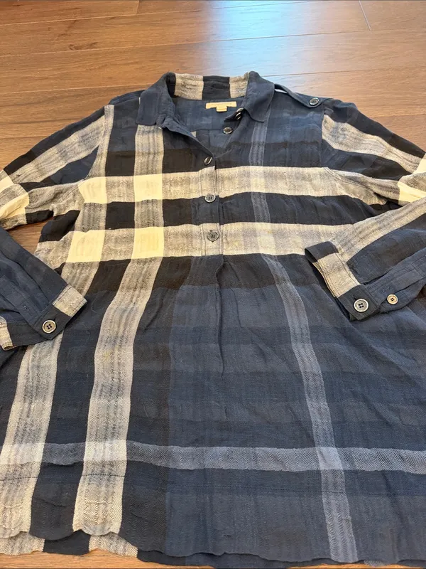 Burberry Women’s Blue Plaid Long Sleeve Button-Up Shirt Size Small - C47-038 - Image 3