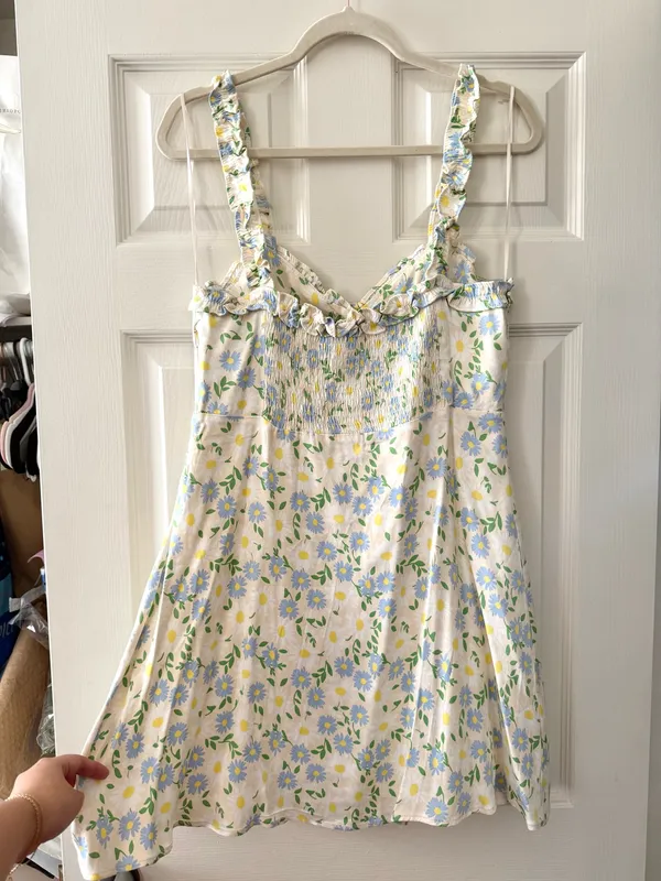 BNWT ZARA Pastel Floral Satin Sweetheart Ruffle Strap Mini Dress - Image 10