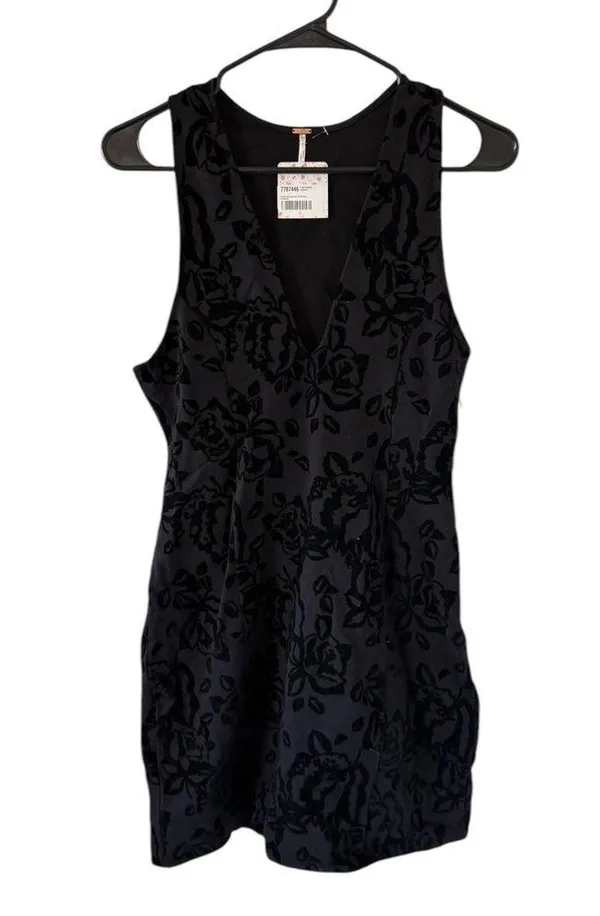 Free People NEW Floral Jacquard Mini Dress Black - Image 4