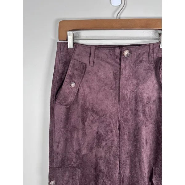 Blank NYC FRANKLIN IN ZINFANDEL Cargo Pants Women 27 Brown Faux Suede Wide Leg - Image 6