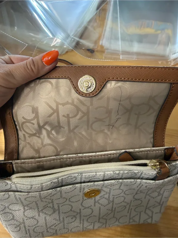 Calvin Klein Mini Shoulder Crossbody Bag Monogram White Flip Open Magnetic Close - Image 5