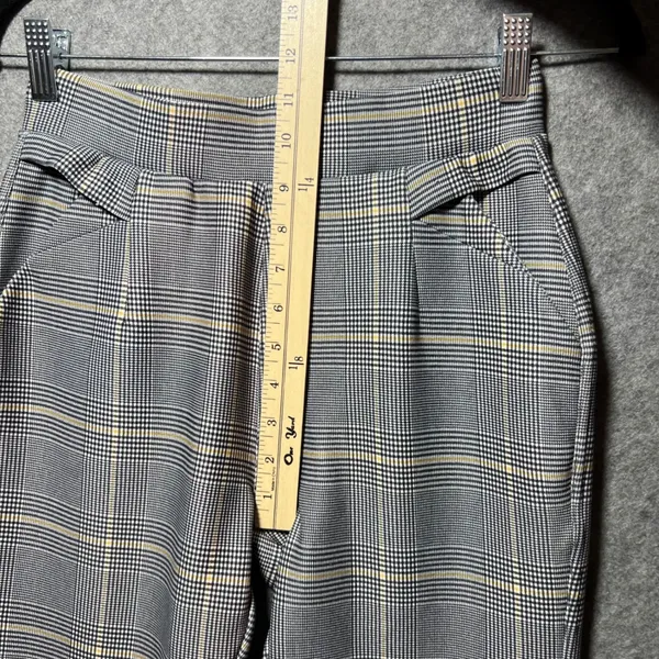 Indero Grey Glen Plaid High Waisted Pull On Trousers Dress Pants S M Tapered - Image 5