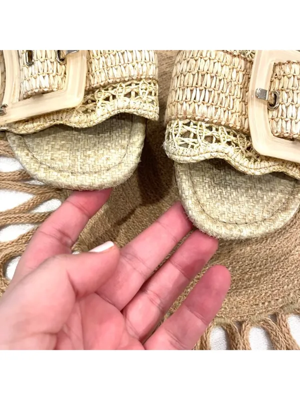 Sam Edelman Bambi Raffia Buckle Slide Sandal Tan Buttercup Size 6.5 - Image 10