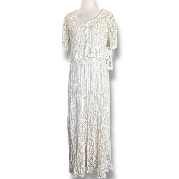 Vintage Nostalgia Lace Maxi Dress‎ Cream Romantic Cottagecore Small Deadstock - Image 3