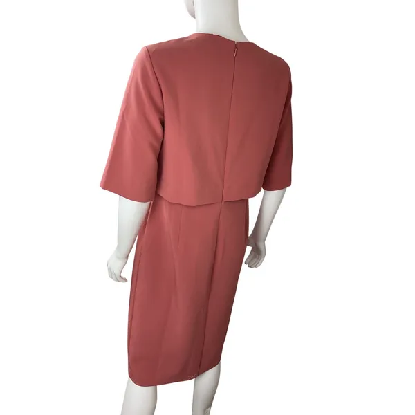 Ann Taylor Sheath Dress Coral Pink‎ Crew Neck Short Sleeve Size 6 - Image 4