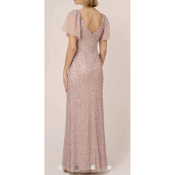 ADRIANNA PAPELL Pink Beaded Mesh Maxi Dress Size 6 Maxi - Image 2