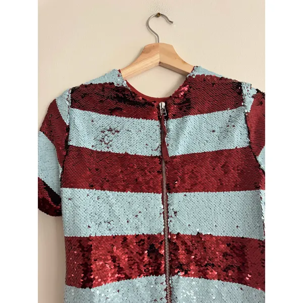 MAEVE Anthropologie Short Sleeve Sequin Striped Mini Dress Size XXS - Image 7