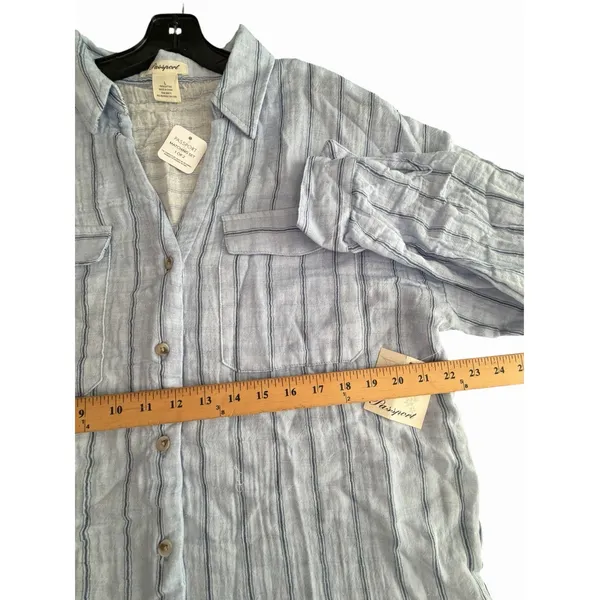 Passport Pajama Set 100% Cotton Gauze Womens Large Blue Long Sleeve Pants #O3-3 - Image 9