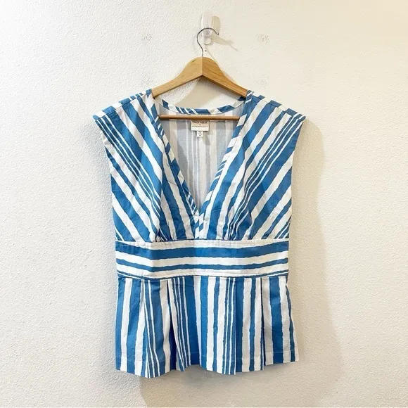 Anthropologie Tracy Reese Catamaran Striped Peplum‎ Top Size Medium Blue White - Image 4