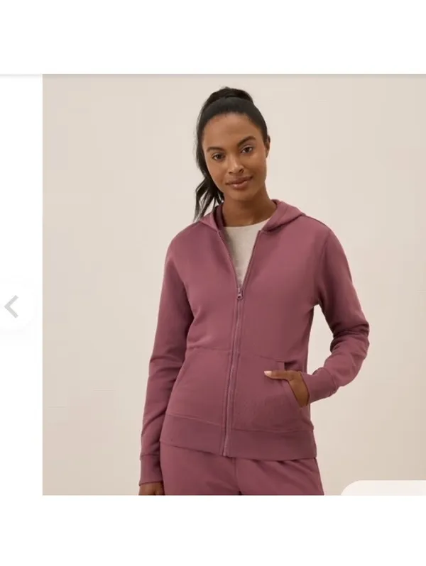 Pact Organic Cotton Fleece Full Zip Hoodie Sweatshirt Mauve Pink Women’s Small - Image 11