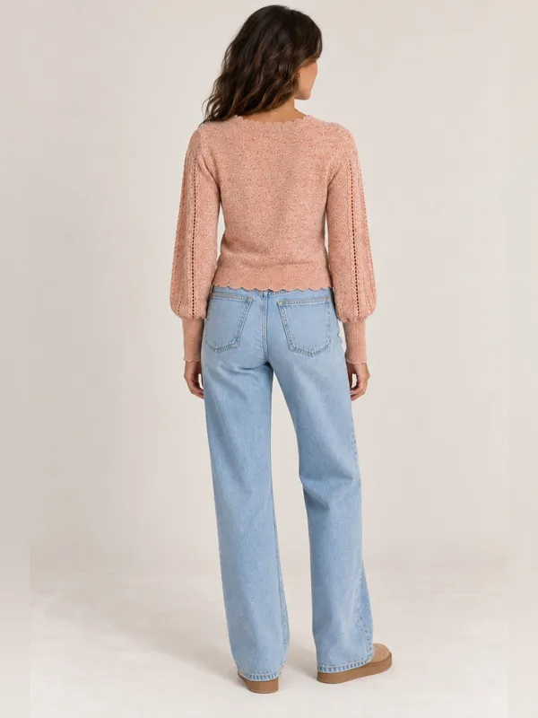 NWT Frye Marled Scalloped Knit Wool Sweater – Peach – S - Image 3
