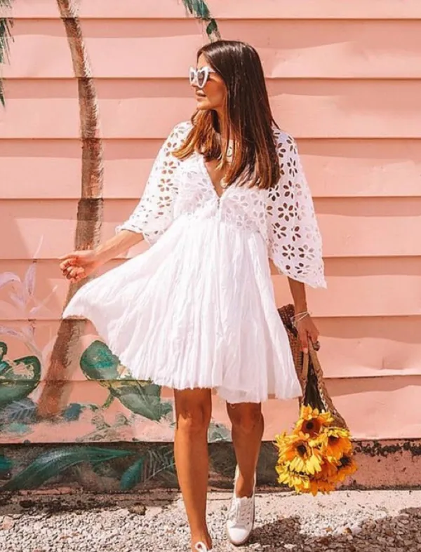 Free People One Bella Note Eyelet Mini Dress - Image 14
