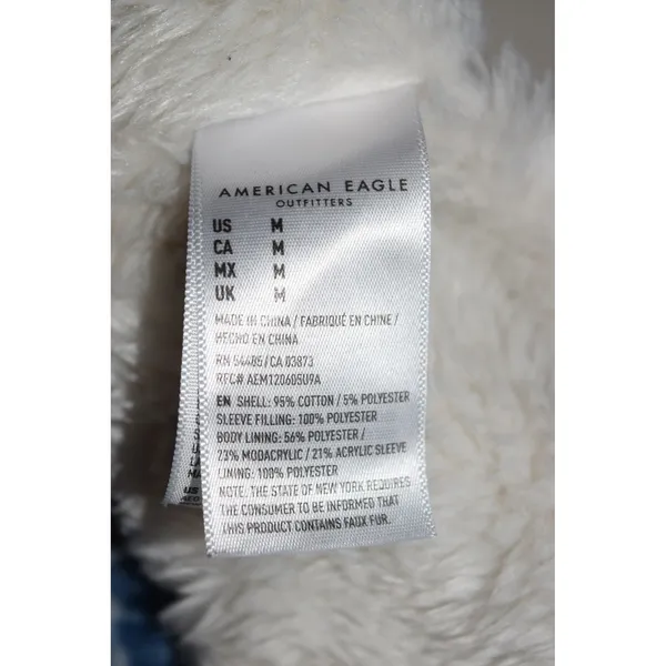 American Eagle Denim Jacket Women M Light Acid Wash Faux Fur Sherpa Trucker Good - Image 7