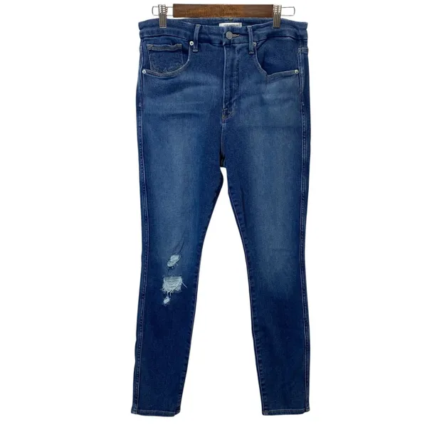 Good American Good Curve High Rise Ripped Jeans Women Sz 10 Skinny Medium Wash - Image 2