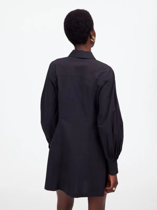 NWT Madewell Cotton Poplin Mini Shirt Dress Black Balloon Sleeve Size 2 - Image 3