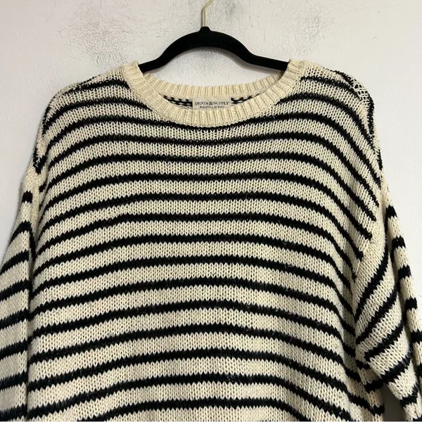 Denim & Supply Ralph Lauren Open Knit Cotton Striped Crewneck Sweater XL Preppy - Image 5