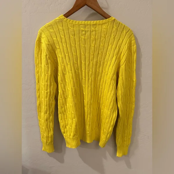 Ralph Lauren Yellow Cable-Knit Cotton Pullover Sweater – Large – 1990s Vintage - Image 2