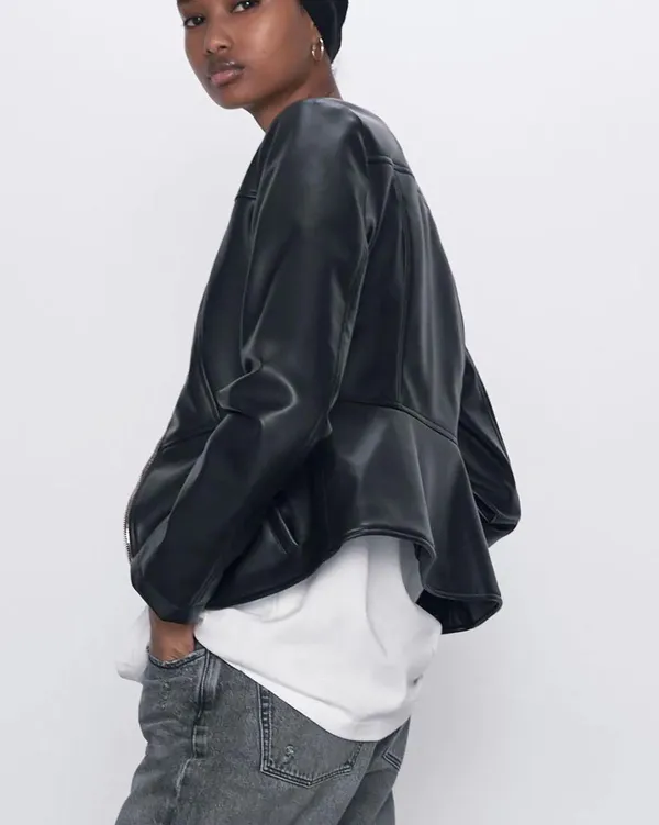 ZARA NWT Faux Leather Double Zippered Black Jacket - Image 5
