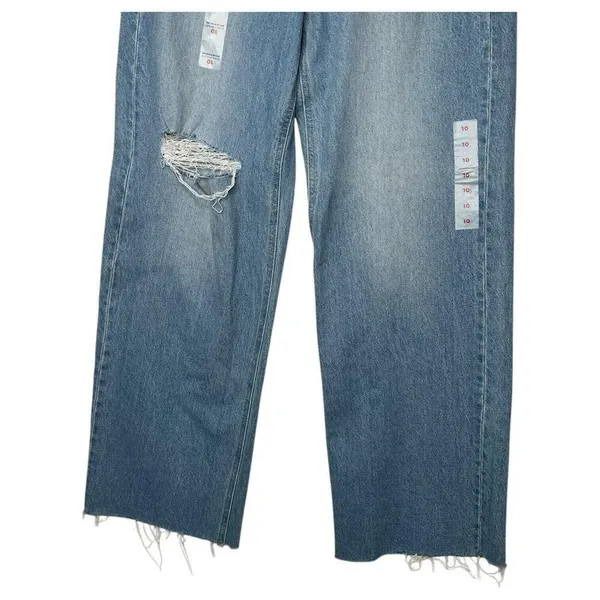New Old Jeans Navy Womens 10 Extra High Rise Sky Hi Wide Leg Raw Hem Light Blue - Image 5