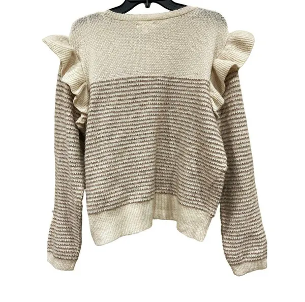 Lauren Conrad LC Sweater Women's XL Dizzy Striped Knit Ruffle Shoulder Cream - Image 2