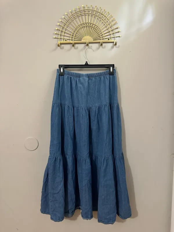 Vintage Tiered Denim Maxi Skirt - Image 2