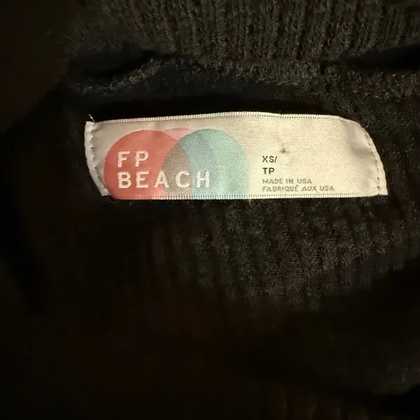 Free People Beach Poncho Sweater Women XS Black Waffle Knit‎ Cowl Neck Boho - Image 5