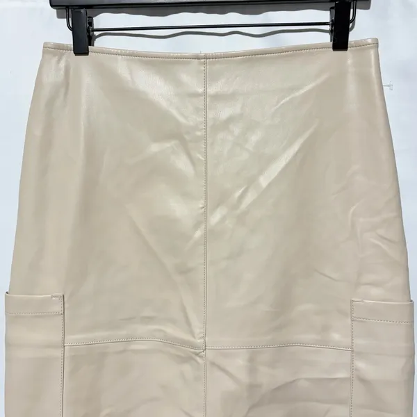 New Hunter & Brown Faux Leather Cargo Pocket Midi Pencil Skirt Beige Size Medium - Image 3