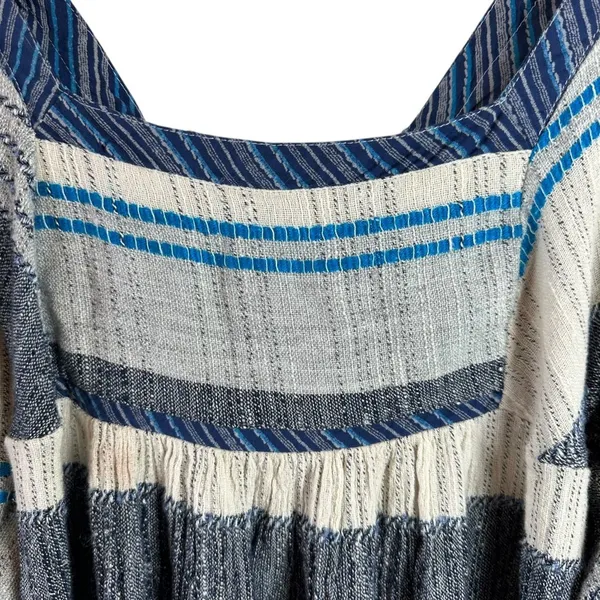 Free People All Lined Up Striped Boho Peasant Milkmaid Dress Open Back XS - Image 4