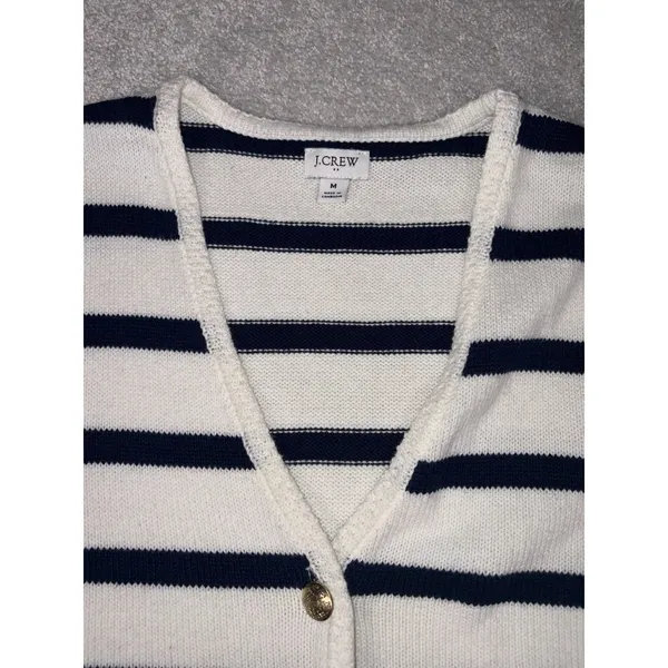 J Crew Sweater Vest Womens M Blue White Striped Button Front Nautical Preppy‎ - Image 4