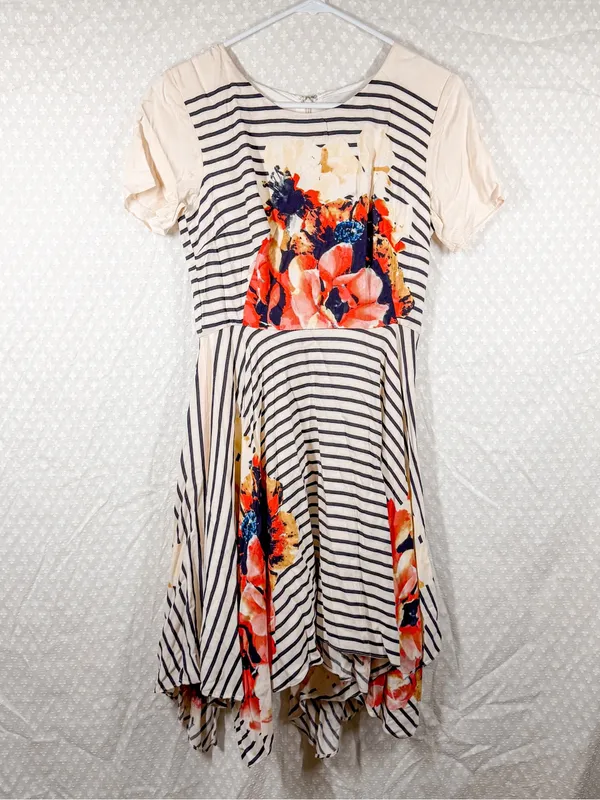 Anthropologie Corey Lynn‎ Calter Cream Black Floral Striped Verna Swing Dress - Image 2