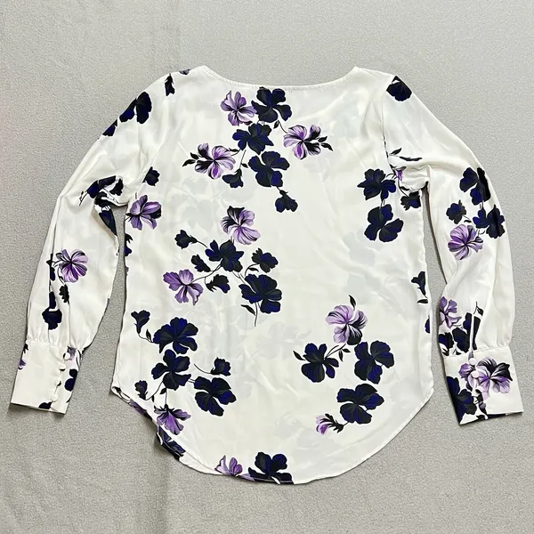 Tahari T Womens Floral Blouse Purple Navy White Long Sleeve Top Size‎ 4 Workwear - Image 4