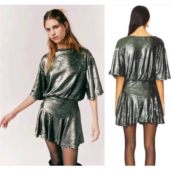 Free People Manuka Sequin Mini Dress Size XS Silver Party NWT - Image 2