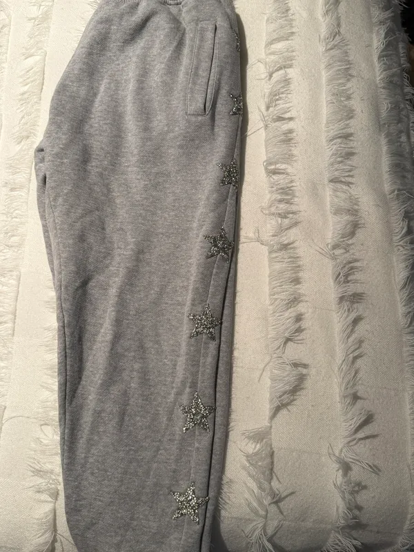 Grey Sweatpants With Silver Stars Gray - Image 3