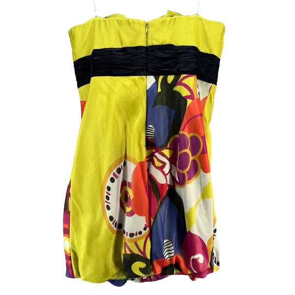 Kay Unger Y2K Dress 14 Chartreuse Yellow‎ Strapless Silk Floral Pleated Cocktail - Image 5