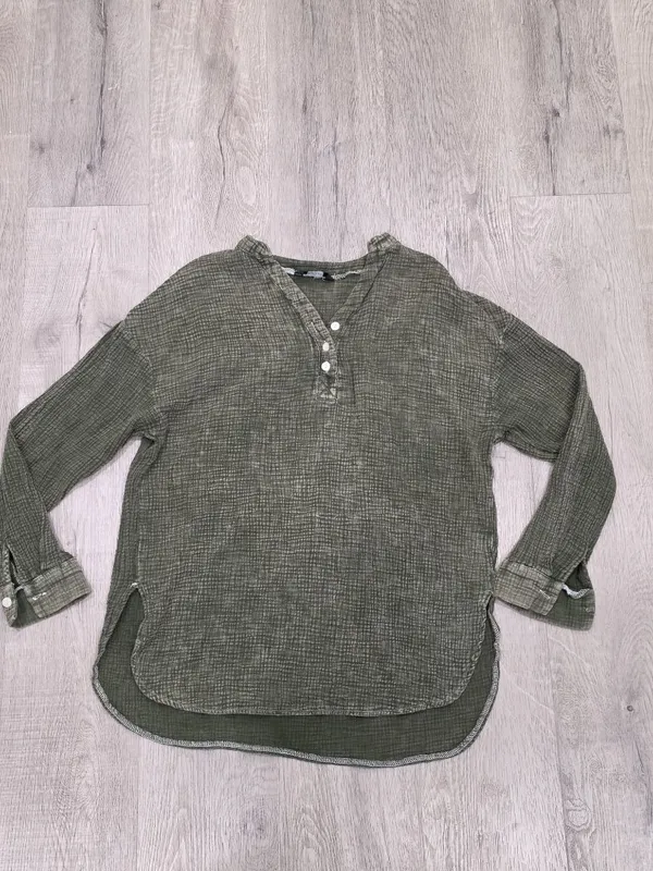 Dokotoo Green Textured Long Sleeve Button Henley Top Casual Loose Fit size mediu - Image 9