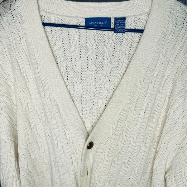 Vintage 80s Towncraft Acrylic Slouchy Cabled Oversized Cardigan Grande Size XL - Image 6