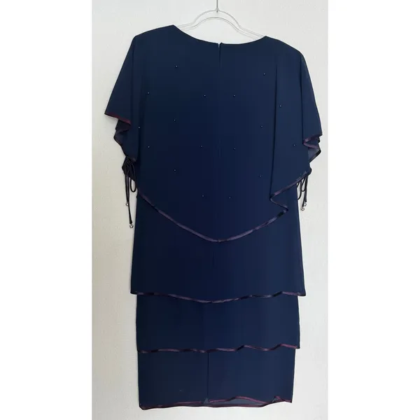 Late 1980s–1990s Patra Blue Chiffon Cape Overlay Beaded Dress Midi XL - Image 4