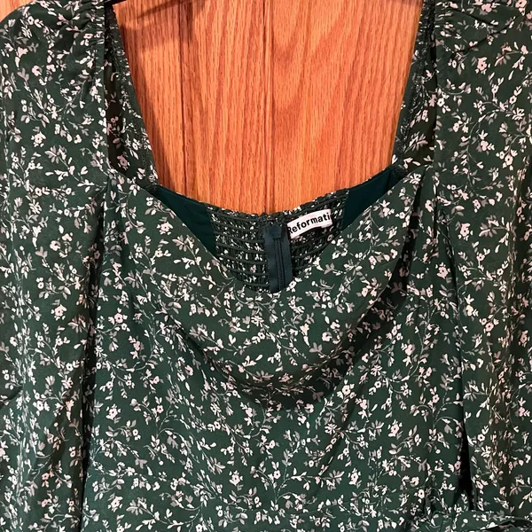 Reformation Camii Long Sleeve Chiffon Minidress‎ in Green Floral Parsley Size 0 - Image 6
