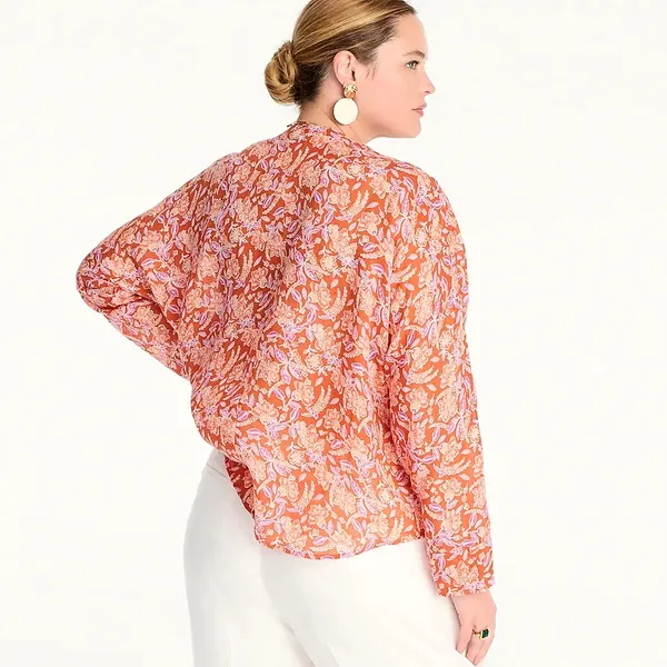 NWT J Crew Long-sleeve ramie tunic top in painted block print M - Image 10